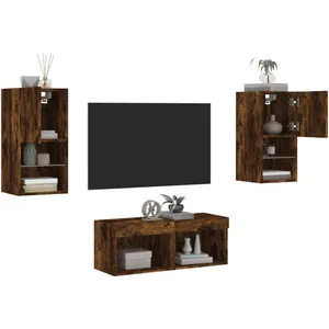 vidaXL Meuble TV muraux 4 pcs avec lumières LED chêne fumé pas cher