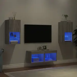 Comparateur de prix : vidaXL Meuble TV muraux 4 pcs avec lumières LED sonoma gris