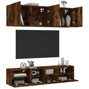 vidaXL Unités murales TV 5 pcs chêne fumé bois d'ingénierie pas cher
