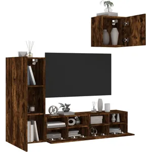 vidaXL Unités murales TV 4 pcs chêne fumé bois d'ingénierie pas cher