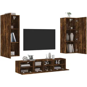 vidaXL Unités murales TV 5 pcs chêne fumé bois d'ingénierie pas cher