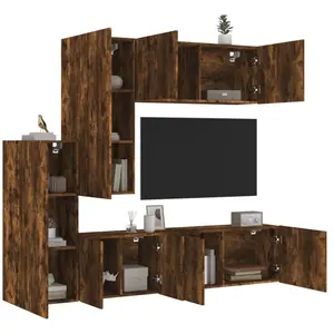 vidaXL Unités murales TV 5 pcs chêne fumé bois d'ingénierie pas cher