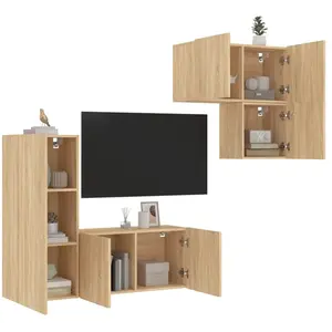 vidaXL Unités murales TV 4 pcs chêne sonoma bois d'ingénierie pas cher