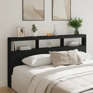 vidaXL Armoire tête de lit avec LED noir 200x17x102 cm pas cher