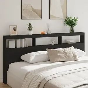 vidaXL Armoire tête de lit avec LED noir 220x17x102 cm pas cher