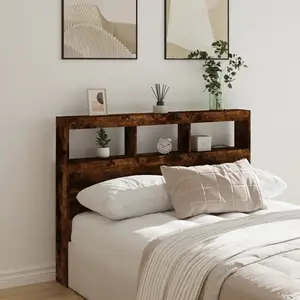 vidaXL Armoire tête de lit avec LED chêne fumé 140x17x102 cm pas cher