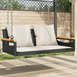 Comparateur de prix : vidaXL Balancelle avec coussins noir 109x62x40 cm résine tressée