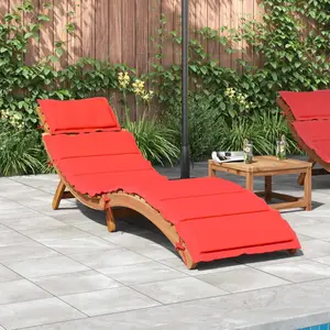 vidaXL Chaise longue avec coussin rouge bois d'acacia solide pas cher