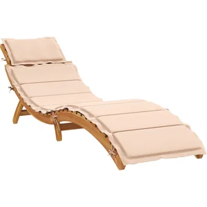 vidaXL Chaise longue avec coussin beige bois d'acacia solide pas cher