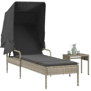vidaXL Chaise longue avec auvent et table gris clair résine tressée pas cher