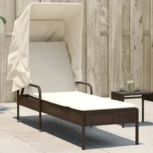 vidaXL Chaise longue avec auvent marron résine tressée pas cher