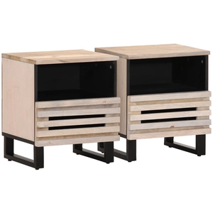 vidaXL Tables de chevet 2 pcs 40x33x46 cm bois manguier massif blanchi pas cher