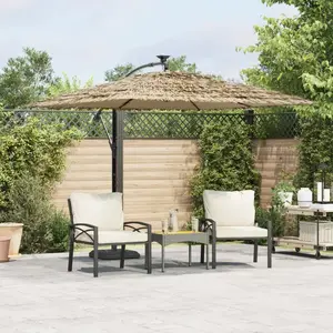 vidaXL Parasol de jardin avec LED et mât en acier marron 246x246x230cm pas cher