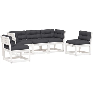 vidaXL Salon de jardin 5 pcs avec coussins blanc bois massif de pin pas cher