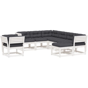 vidaXL Salon de jardin avec coussins 8 pcs blanc bois de pin massif pas cher