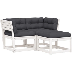 vidaXL Salon de jardin 3 pcs avec coussins blanc bois massif de pin pas cher