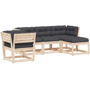 vidaXL Salon de jardin 5 pcs avec coussins Bois de pin massif pas cher