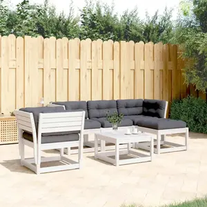 vidaXL Salon de jardin 5 pcs avec coussins blanc bois massif de pin pas cher