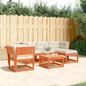 vidaXL Salon de jardin 5 pcs avec coussins cire marron bois pin massif pas cher