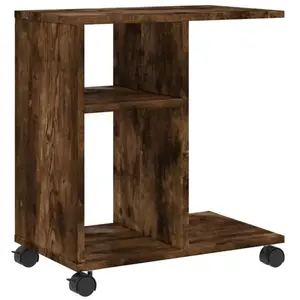 vidaXL Table d'appoint avec roues chêne fumé bois d'ingénierie pas cher