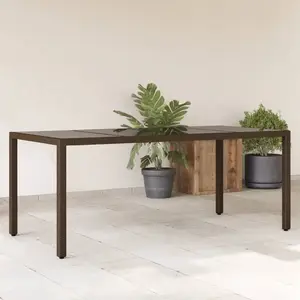 vidaXL Table de jardin avec dessus en verre marron résine tressée pas cher