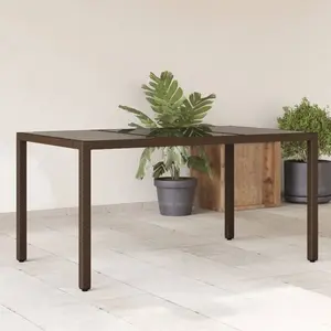 vidaXL Table de jardin avec dessus en verre marron résine tressée pas cher