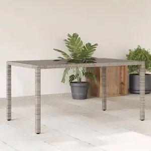 vidaXL Table de jardin dessus en verre Gris 150x90x75cm Résine tressée pas cher