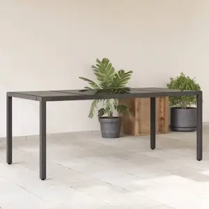 vidaXL Table de jardin dessus en verre Noir 190x90x75cm Résine tressée pas cher