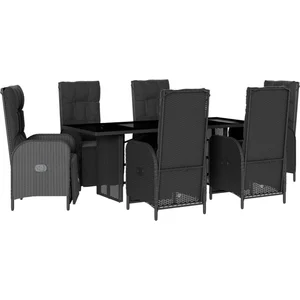vidaXL Ensemble à manger de jardin coussins 7pcs Noir Résine tressée pas cher