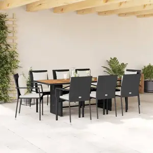 vidaXL Ensemble à manger de jardin 9pcs coussins noir résine tressée pas cher