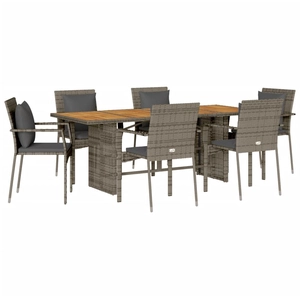 vidaXL Ensemble à manger de jardin et coussins 7 pcs gris rotin pas cher