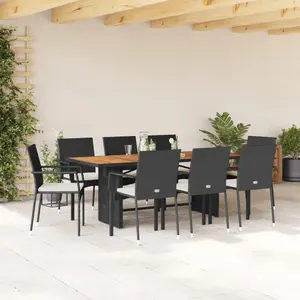 vidaXL Ensemble à manger de jardin 9pcs coussins noir résine tressée pas cher