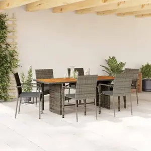 vidaXL Ensemble à manger de jardin et coussins 7 pcs gris rotin pas cher