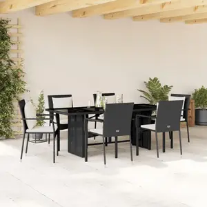 vidaXL Ensemble à manger de jardin coussins 7pcs Noir Résine tressée pas cher