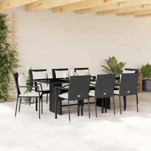 vidaXL Ensemble à manger de jardin 9pcs coussins noir résine tressée pas cher