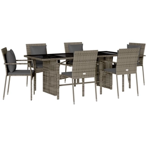 vidaXL Ensemble à manger de jardin et coussins 7 pcs gris rotin pas cher
