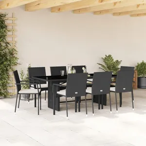 vidaXL Ensemble à manger de jardin 9pcs coussins noir résine tressée pas cher