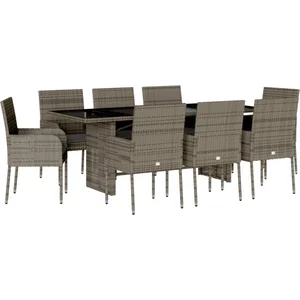 vidaXL Ensemble à manger de jardin 9 pcs coussins gris résine tressée pas cher