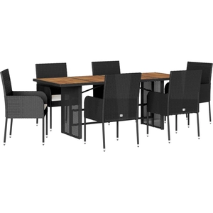 vidaXL Ensemble à manger de jardin coussins 7pcs Noir Résine tressée pas cher
