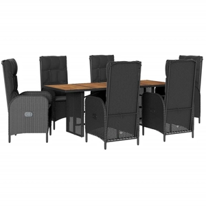 vidaXL Ensemble à manger de jardin coussins 7pcs Noir Résine tressée pas cher