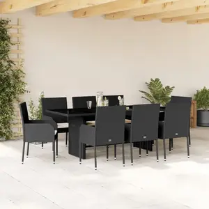 vidaXL Ensemble à manger de jardin 9pcs coussins noir résine tressée pas cher