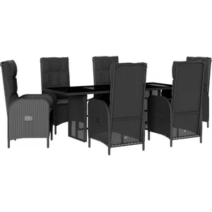 vidaXL Ensemble à manger de jardin coussins 7pcs Noir Résine tressée pas cher