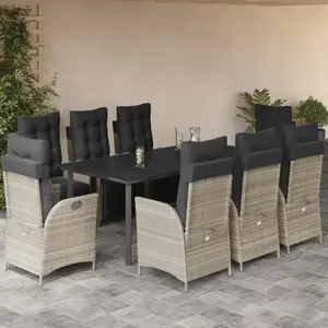 vidaXL Ensemble à manger de jardin et coussins 9 pcs gris clair rotin pas cher