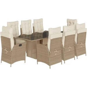 Comparateur de prix : vidaXL Ensemble à manger de jardin et coussins 9 pcs beige Poly rotin