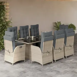 vidaXL Ensemble à manger de jardin et coussins 9 pcs gris clair rotin pas cher