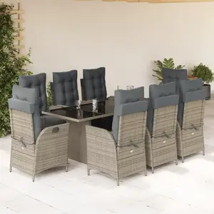 Comparateur de prix : vidaXL Ensemble à manger de jardin 9 pcs coussins gris résine tressée