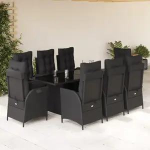 vidaXL Ensemble à manger de jardin 9pcs coussins noir résine tressée pas cher