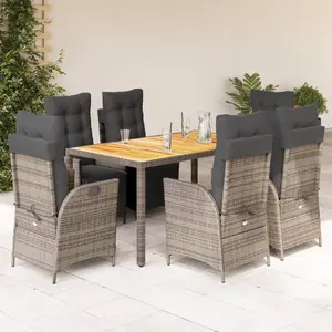 vidaXL Ensemble à manger de jardin et coussins 7 pcs gris rotin pas cher