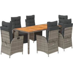 vidaXL Ensemble à manger de jardin et coussins 7 pcs gris rotin pas cher