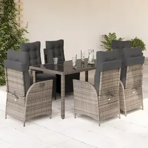 vidaXL Ensemble à manger de jardin et coussins 7 pcs gris rotin pas cher